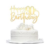 Bekaterea Happy 90th birthday cake Topper,Mirrored Gold Acrylic Durable Cake Topper,90th Birthday Party Cake Decorations,Hello 90th years old, Happy ninety years old, Birthday Party Decorations