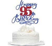 Bekaterea Happy 95th Birthday Cake Topper,Black font Golden Numbers 95th Birthday Cake Decoration，Hello 95, Cheers to 95 Years/95th Anniversary,95& Fabulous Party Decoration