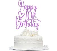 Bekaterea Purple Glitter Happy 10th Birthday Cake Topper - Cheers to 10 Years Cake Topper, 10 & Fabulous Cake Decoration for Hello 10th Birthday Anniversary Party Cake Decorations Supplies
