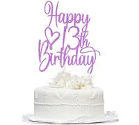 Bekaterea Purple Glitter Happy 13th Birthday Cake Topper - Cheers to 13 Years Cake Topper, 13 & Fabulous Cake Decoration for Hello 13th Birthday Anniversary Party Cake Decorations Supplies