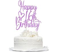 Bekaterea Purple Glitter Happy 16th Birthday Cake Topper - Cheers to 16 Years Cake Topper, 16 & Fabulous Cake Decoration for Hello 16th Birthday Anniversary Party Cake Decorations Supplies