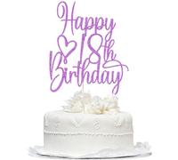 Bekaterea Purple Glitter Happy 18th Birthday Cake Topper - Cheers to 18 Years Cake Topper, 18 & Fabulous Cake Decoration for Hello 18th Birthday Anniversary Party Cake Decorations Supplies