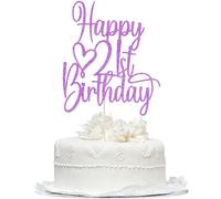 Bekaterea Purple Glitter Happy 21st Birthday Cake Topper - Cheers to 21 Years Cake Topper, 21 & Fabulous Cake Decoration for Hello 21st Birthday Anniversary Party Cake Decorations Supplies