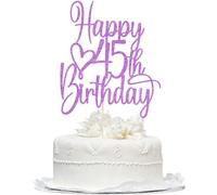 Bekaterea Purple Glitter Happy 45th Birthday Cake Topper - Cheers to 45 Years Cake Topper, 45 & Fabulous Cake Decoration for Hello 45th Birthday Anniversary Party Cake Decorations Supplies