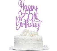 Bekaterea Purple Glitter Happy 55th Birthday Cake Topper - Cheers to 55 Years Cake Topper, 55 & Fabulous Cake Decoration for Hello 55th Birthday Anniversary Party Cake Decorations Supplies