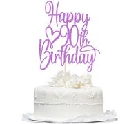Bekaterea Purple Glitter Happy 90th Birthday Cake Topper - Cheers to 90 Years Cake Topper, 90 & Fabulous Cake Decoration for Hello 90th Birthday Anniversary Party Cake Decorations Supplies