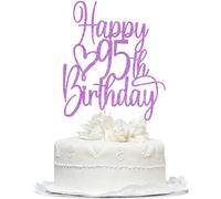 Bekaterea Purple Glitter Happy 95th Birthday Cake Topper - Cheers to 95 Years Cake Topper, 95 & Fabulous Cake Decoration for Hello 95th Birthday Anniversary Party Cake Decorations Supplies