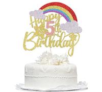 Bekaterea Rainbow Happy 5th Birthday Cake Topper,Rainbow Themed 5th Birthday Cake Decorations,Baby Shower,Boho Boy Girl Birthday Party Supplies