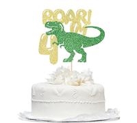 Bekaterea Roar I'm 4 Cake Topper, Safari Animal Themed Party, Dinosaur Four Roar Party for Boy or Girl Baby Shower, 4th Birthday Party Supplies