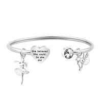 BEKECH Ballet Dancer Gifts She Believed She Could So She Did Cuff Bangle Ballerina Jewelry Dancer Charm Graduation Gift, OneSize, Stainless Steel and alloy, no gemstone
