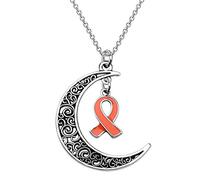 BEKECH Multiple Sclerosis MS Awareness Gift Orange Ribbon Crescent Moon Charm ADHD Awareness Necklace for MS Warrior, 18.6*1.96Inch, Metal, /na