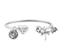 BEKECH Stars Hollow Coffee Cup Book Dragonfly Charm Cuff Bangle She Believed She Could TV Show Inspired Gift for Fans, OneSize, Stainless Steel and alloy, no gemstone
