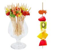 Bekecidi 100 PCS Bamboo Cocktail Sticks, Food Picks Fruit Sticks Fancy Wooden Toothpicks Mini Skewers Bamboo Cocktail Picks for Drinks, Canapes, Sandwich, Appetizers Food Party Supplies (12 CM)