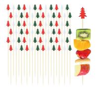 Bekecidi 100 PCS Christmas Bamboo Cocktail Sticks, Christmas Tree Fruit Sticks Fancy Food Picks Wooden Toothpicks Bamboo Skewers Cocktail Sticks for Drinks Canapes Appetizers Food Xmas Party Supplies