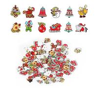 Bekecidi 100 PCS Christmas Buttons, Mixed Wooden Buttons Xmas Crafts Buttons Christmas Tree Snowman Santa Claus Reindeer Buttons for Sewing, Crafting, Knitting, DIY Gift Christmas Decoration