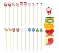 Bekecidi 100 PCS Christmas Cocktail Sticks, Bamboo Food Picks Fruit Sticks Wooden Toothpicks Xmas Bamboo Skewers Cocktail Sticks for Drinks Canapes Appetizers Food Party Supplies (12 CM)