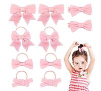 Bekecidi 10pcs Bow Hair Accessories Set: 2pcs Clips, 2pcs Pins, 6pcs Bands - Pink (For Girls, All Ages)