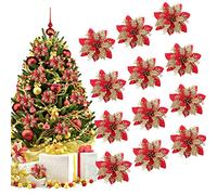 Bekecidi 12 Pcs 14cm Christmas Flower, Simulation Flower Artificial Flowers Christmas Tree Decoration Accessories, Xmas Tree Ornament Home Christmas Party Festival Decor Supplies (Gold+Red)
