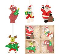 Bekecidi 12 Pcs Christmas Tree Decorations Wooden Ornaments Santa Claus Elk Snowman Bear Christmas Tree Hanging Ornament with Rope for Xmas Hanging Crafts Supplies