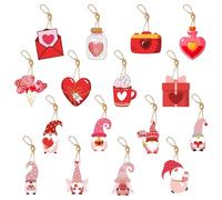 Bekecidi 16 PCS Valentine's Day Hanging Ornaments: Heart Shape Baubles, Gnome Elf Pendants Tags with Ropes for Valentine's Day Wedding Party, Hanging Decorations Supplies