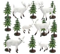 Bekecidi 16PCS Christmas Village Scene, Miniature Christmas Tree Christmas Deer Figurines Miniature Woodland Creatures Figurines for Xmas DIY Crafts Winter Room Landscape (White)