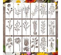 Bekecidi 18 Pcs Botanical Flower Stencils, Reusable Plant Floral Stencil Leaves Painting Templates, Drawing Paint Stencils for Crafts Scrapbooking Wall Home Decor