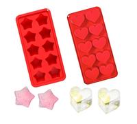Bekecidi 2 Pack Ice Cube Trays Soft Silicone Ice Moulds Star Heart Shaped Ice Cube Moulds Easy to Remove Ice Cube Tray for Whisky, Cocktails, Beer and Drinks (Red)