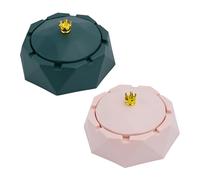 Bekecidi 2 PCS Ashtray with Lid, Crown Stainless Steel Ashtray, Desktop Smoking Ash Tray, Windproof Ash Holder for Smokers, Ash Trays for Outdoor Indoor Home Office Garden Bar (Pink, Green)