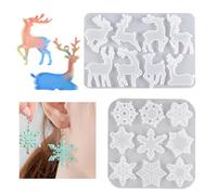 Bekecidi 2 PCS Christmas Resin Moulds, Snowflake Elk Shape Silicone Moulds Reindeer Epoxy Resin Casting Moulds Silicone Pendant Mold for Keyring Earring Jewellery Making Kit Xmas Tree Ornament
