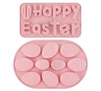 Bekecidi 2 PCS Easter Egg Chocolate Moulds Silicone Happy Easter Letter Alphabet Mold DIY Soap Candy Jelly Cake Baking Silicone Moulds for Home Party Easter Decorations