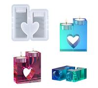 Bekecidi 2 PCS Tealight Candle Holder Resin Mould, Heart Shape Candlestick Silicone Moulds, Epoxy Resin Moulds Decoration Crafts Casting Mold for Home DIY Birthday Gift