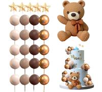 Bekecidi 26 PCS Bear Cake Toppers, Star Brown Gold Balls Cupcake Toppers Baby Shower Cake Decorations Bear Cake Topper for Boys Girls Birthday Party Decoration Supplies