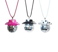 Bekecidi 3 Pcs Mirror Disco Ball Pendant, 4 cm Cowboy Hat Mirrored Ball Necklace Car Hanging Accessories, Home Party Decorations (Rope style 1)