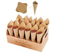 Bekecidi 30 Pieces biodegradable confetti Cones and Stand Tray Paper Cone Box 30 Holes Suitable Placing Dried Flower Petals Confetti for Wedding, Engagement, Party, Birthday (Kraft)