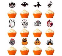 Bekecidi 36 Pcs Halloween Cupcake Toppers Set - Cupcake Picks Topper Pumpkin Horror Ghost Skull Pattern, Funny Paper Halloween Party Cake Decorations Supplies
