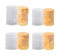 Bekecidi 4 PCS Bee Honeycomb Candle Moulds Silicone, Cylinder Candle Mould Epoxy Resin Moulds Pillar Candle Molds for Making 3D Candles Soap Aromatherapy Wax DIY Crafts