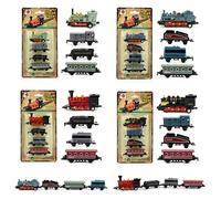 Bekecidi 4 Sets Mini Simulated Retro Steam Train, 16 Pcs Children's Pull back Car, Child Toy Gift Set Train Model Toy Decoration for Boys and Girls