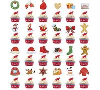 Bekecidi 48 PCS Christmas Cupcake Toppers, Christmas Cake Decorations Snowman Elk Gingerbread Man Cake Toppers Xmas Cupcake Picks for Festive Food Xmas Party Decorations Supplies
