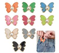 Bekecidi 9 PCS Jeans Button Pins, Butterfly Trouser Waist Tightener Adjustable Waist Buckle Extender Button Pant Waist Tightener Clips No Sew Detachable Waist Adjuster Clips for Loose Jeans Trousers