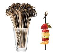 Bekecidi Bamboo Cocktail Sticks, 100 PCS Bamboo Knot Skewers Mini Food Picks Fruit Sticks Bamboo Toothpicks Cocktail Sticks for Drinks, Canapes, Appetizers Party Supplies 12cm (Black)