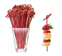 Bekecidi Bamboo Cocktail Sticks, 100 PCS Bamboo Knot Skewers Mini Food Picks Fruit Sticks Toothpicks Cocktail Sticks for Drinks, Canapes, Appetizers Party Supplies 12cm (Red)