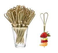 Bekecidi Bamboo Cocktail Sticks, 100 PCS Food Picks Natural Bamboo Knot Skewers Fruit Sticks Bamboo Toothpicks Cocktail Garnish Stick for Drinks, Canapes, Appetizers Food Party Supplies 12cm (Green)