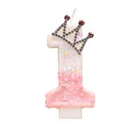 Bekecidi Birthday Number 1 Candle, Pink 1st Birthday Decorations for Girls, First One Cake Topper with Crown Sequins, Sparkling Number Candles for Cakes Anniversary Party (Number 1)
