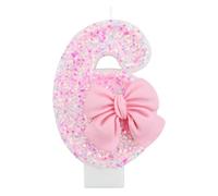 Bekecidi Butterfly Pink Number 6 Candles, Happy Birthday Cake Candles Sequins Glitter, Cute Cake Topper Decorations 6 Candles for Girls Birthday Party Wedding Anniversary Supplies (Number 6)