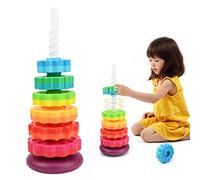 Bekecidi Children's Spin Stacking Toys, Rainbow Rotating Toy Young Children Turning Toy Two-color Turntable for Kids Cultivate hands-on Ability, Color Recognition