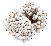 Bekecidi Christmas Foam Frost Fruit Berry Flower, 1.5cm in Diameter Artificial Frosted Berries Garland Material Accessories, Xmas Tree Ornament Home Christmas Party Festival Decor Supplies (White)