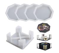 Bekecidi Coaster Resin Moulds 5 PCS - Silicone Coaster Storage Box Mould, Octagon Coasters Holder Moulds Diamond Edge Crystal Coasters Moulds Kits Epoxy Cup Mats Mould for Cups Mats, DIY Art Craft