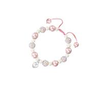 Bekecidi Granddaughter Bracelet Gift, Adjustable Pink Bracelet with Hart Charm, Pearl & CZ Ball Sweet Present Birthday Gifts for Granddaughter Girls Daughter (with Pink Gift Box)