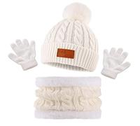 Bekecidi Hat Scarf and Gloves Set for Kids, 3 in 1 Winter Knitted Beanie Hat Scarf Gloves Set, Toddler Thermal Knit Pom Pom Bobble Hats Neck Warmer Gifts for Girls Boys Age 1-5 (White)