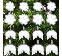 Bekeify 16 PCS White Feather Christmas Tree Decorations 2 Styles Vintage Angel Wings and Snowflakes Hanging Ornaments Gifts Christmas Baubles Pendants for Crafts DIY Xmas Birthday Wedding Party Decor